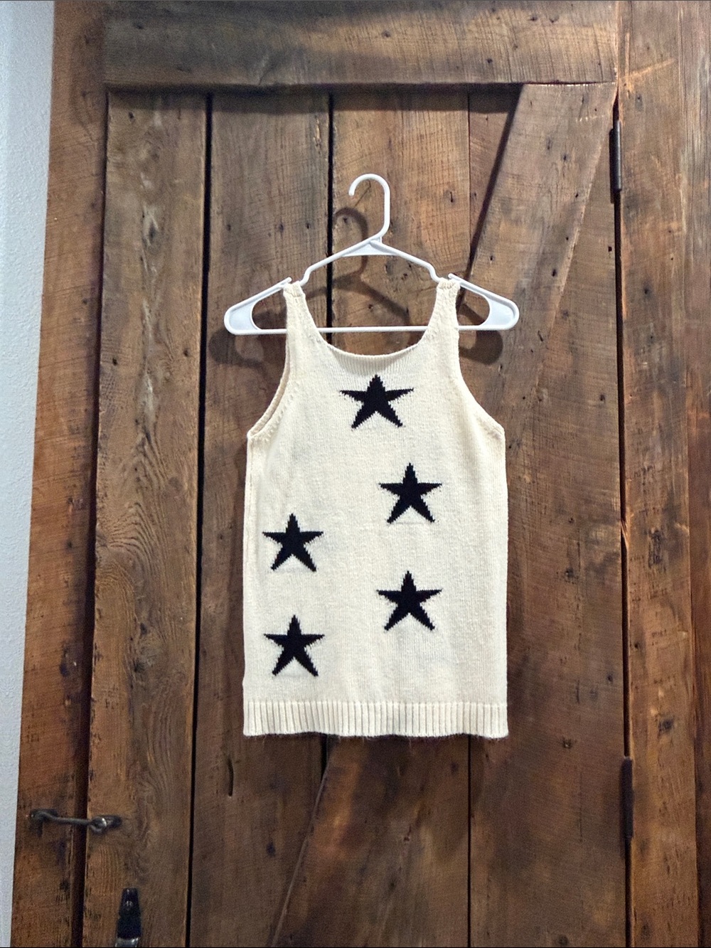 Woman’s Star Knit Tank Top - Cream with Blue Stars